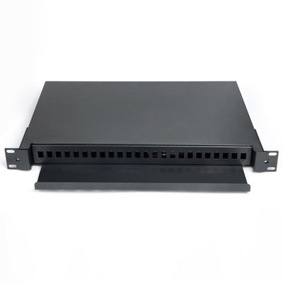 1U Fiber پچ پنل 24 Port Black Fiber Optic Termination Box Mount Rack