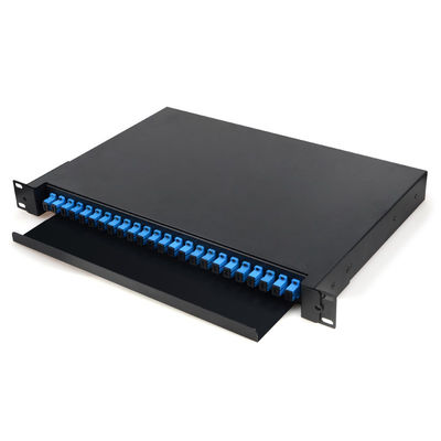 1U Fiber پچ پنل 24 Port Black Fiber Optic Termination Box Mount Rack