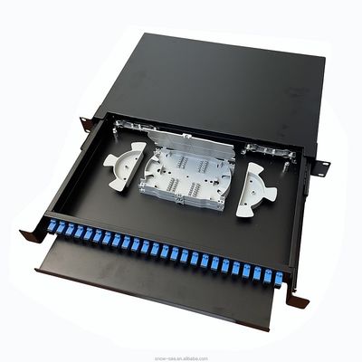 1U Fiber پچ پنل 24 Port Black Fiber Optic Termination Box Mount Rack