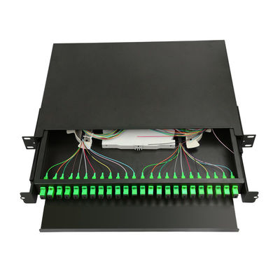 1U Fiber پچ پنل 24 Port Black Fiber Optic Termination Box Mount Rack