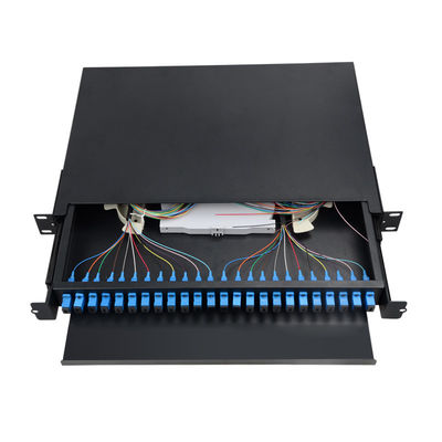 1U Fiber پچ پنل 24 Port Black Fiber Optic Termination Box Mount Rack
