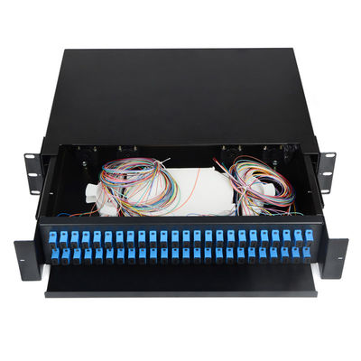 48 پورت محفظه فیبر نوری 2U SC Simplex / LC دوبلکس پچ پنل کشویی