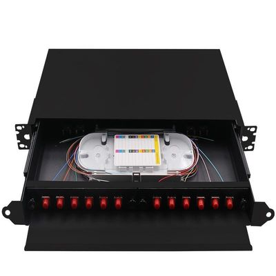 جعبه پایانی فیبر مونت رک سیاه FC پچ پنل ODF 24Core